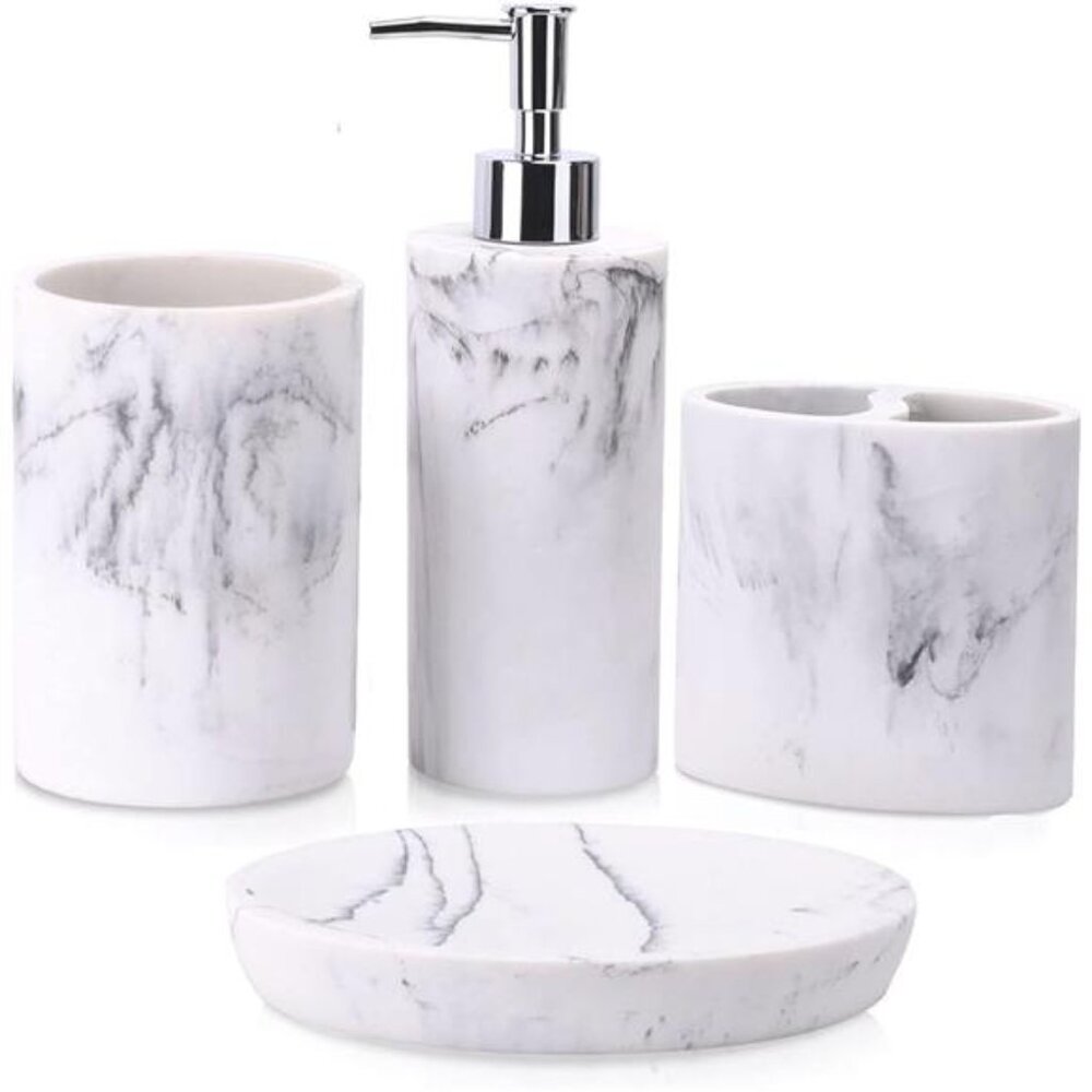 Marble bathroom accessory set vanity soap dispenser toothbrush holder decor